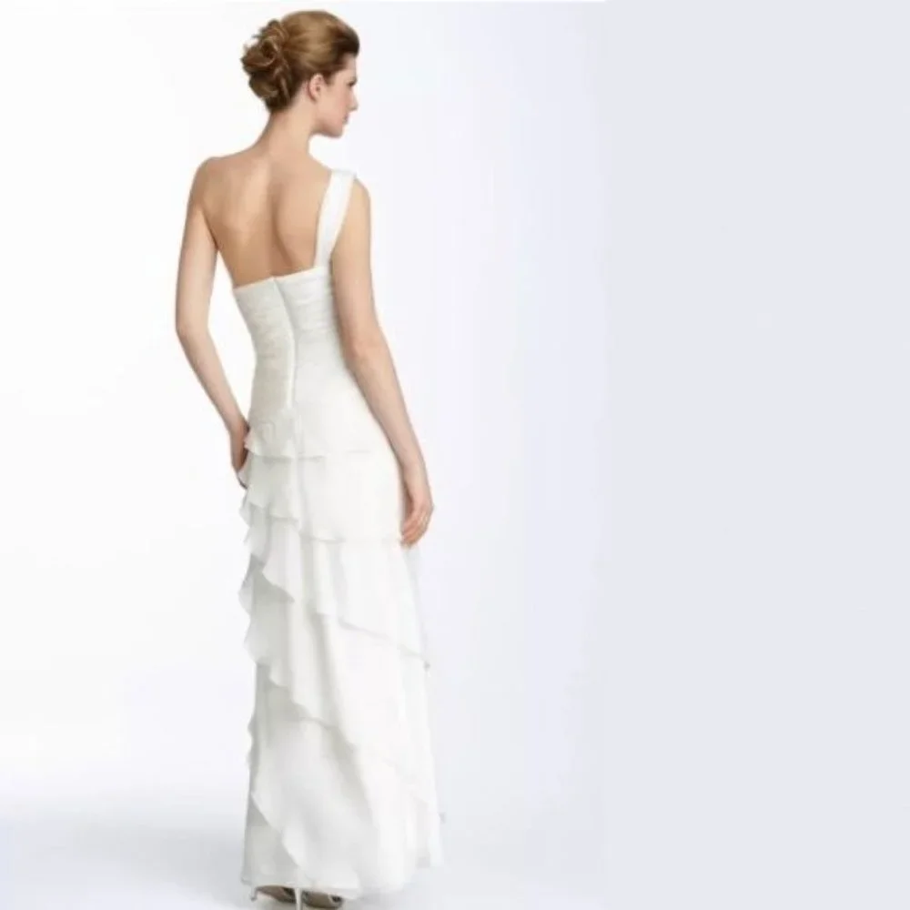 Tadashi Shoji One Shoulder Ivory Chiffon Gown / Wedding Dress Size 12 - Picture 1 of 10
